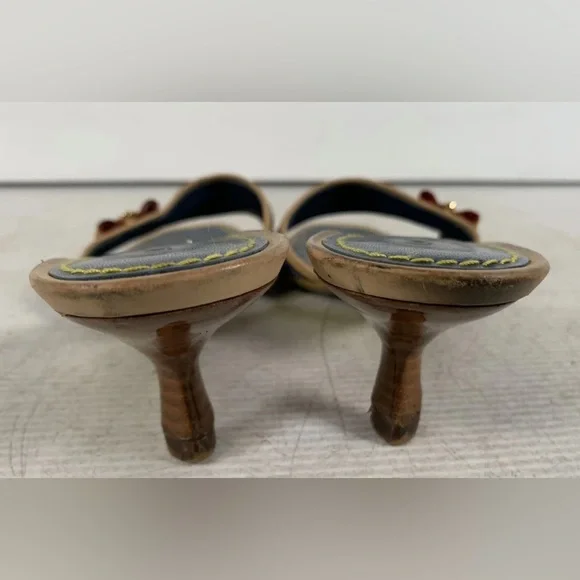 Louis Vuitton Blue Monogram Denim Kitten Heels Mules Slides SZ EU38 US8 - Picture 4 of 8